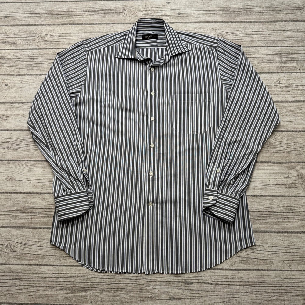 Canali Dress Shirt Men's 41/16 Blue Striped French Cuff Button Down Italy Made
